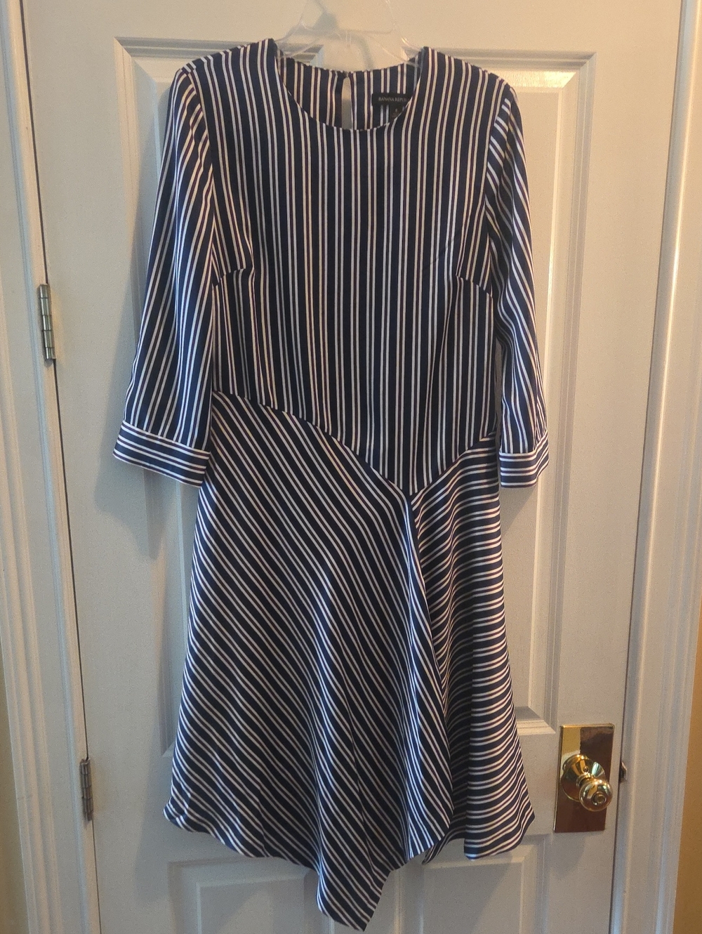Banana Republic Navy and White Striped Midi Dress